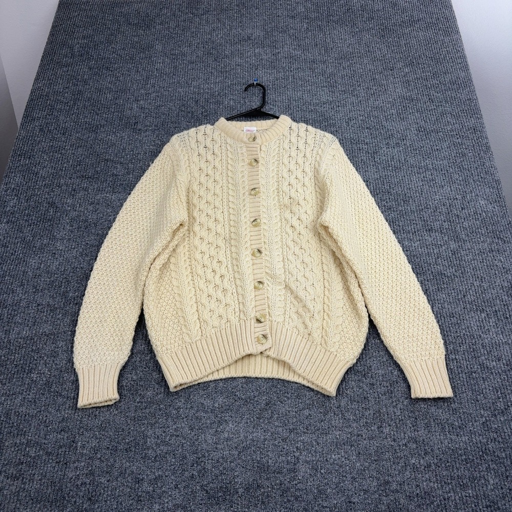 Vintage St Michael Cardigan Womens 16 Cream British Wool Cable Knit Classic